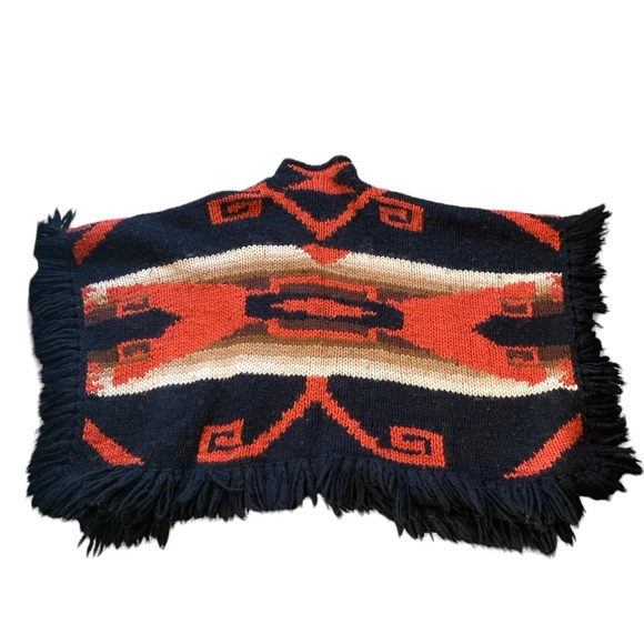Vintage Lauren Ralph Lauren Southwestern Hand Knit Fringe Poncho - Picture 2 of 3